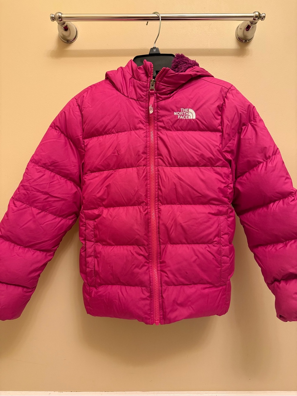 The North Face Kids Hot Pink Down Hooded Jacket